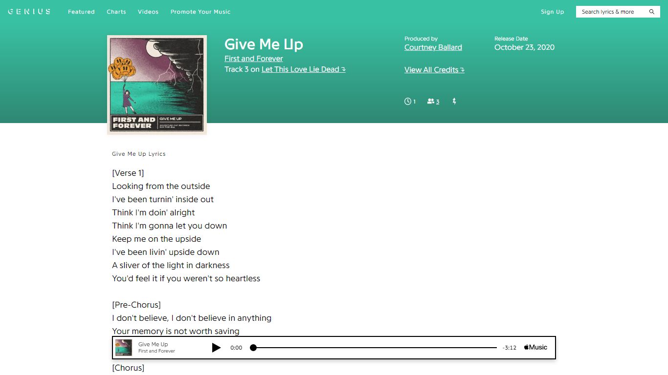 First and Forever – Give Me Up Lyrics | Genius Lyrics