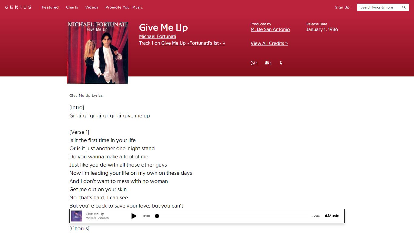 Michael Fortunati – Give Me Up Lyrics | Genius Lyrics